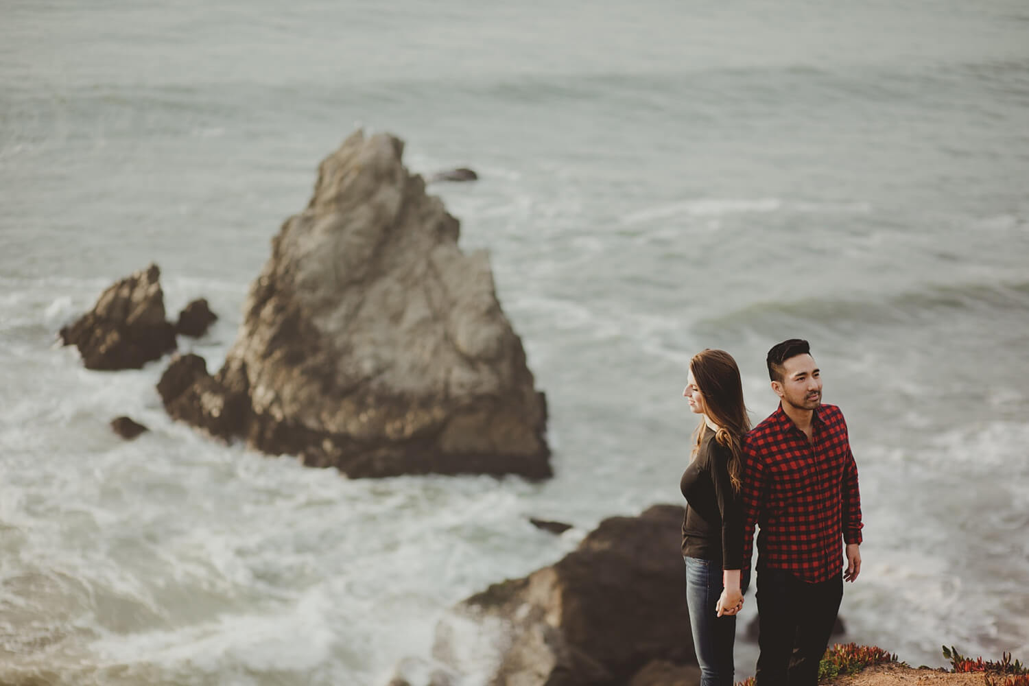 san francisco lands end sutro baths presidio baker beach rocks trees forest natural candid lifestyle engagement session engagement photos with dog