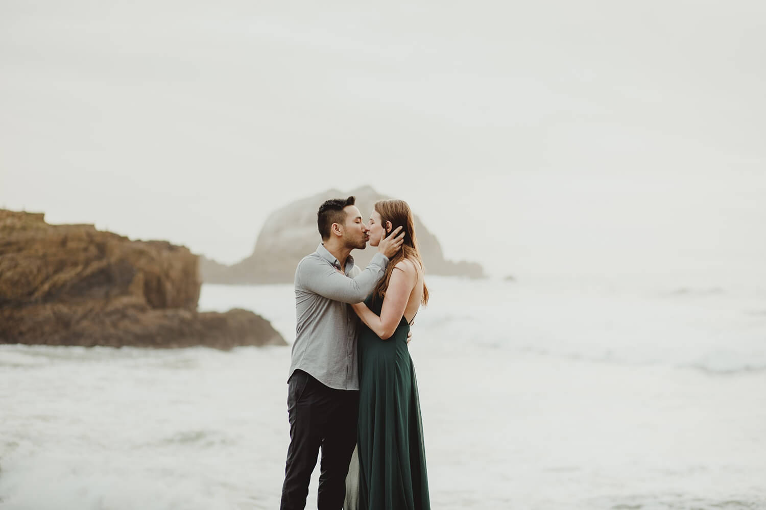 san francisco lands end sutro baths presidio baker beach rocks trees forest natural candid lifestyle engagement session engagement photos with dog