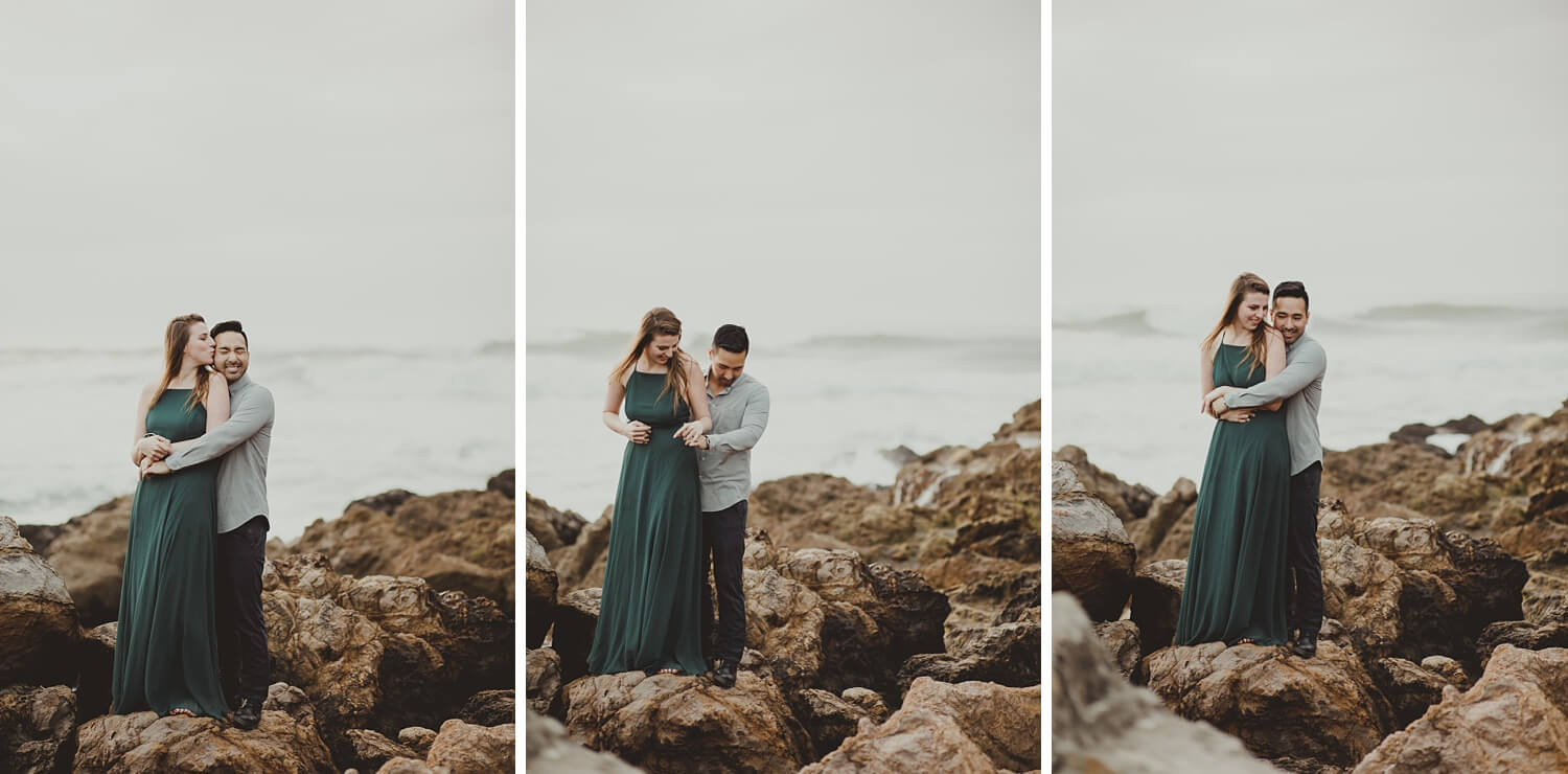 san francisco lands end sutro baths presidio baker beach rocks trees forest natural candid lifestyle engagement session engagement photos with dog