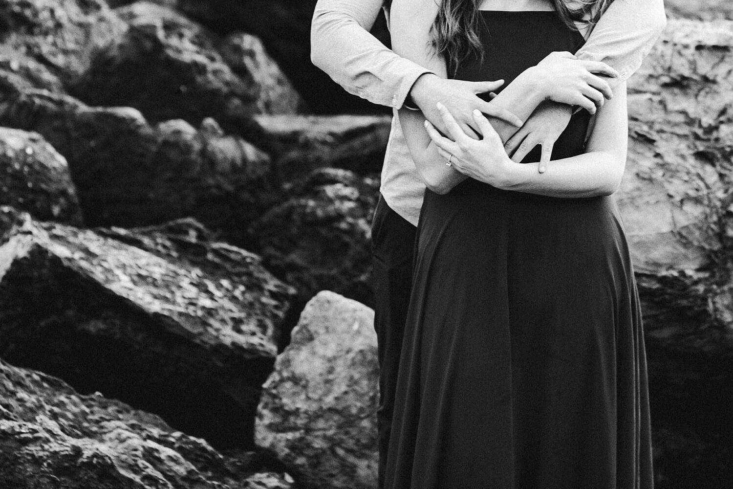 san francisco lands end sutro baths presidio baker beach rocks trees forest natural candid lifestyle engagement session engagement photos with dog