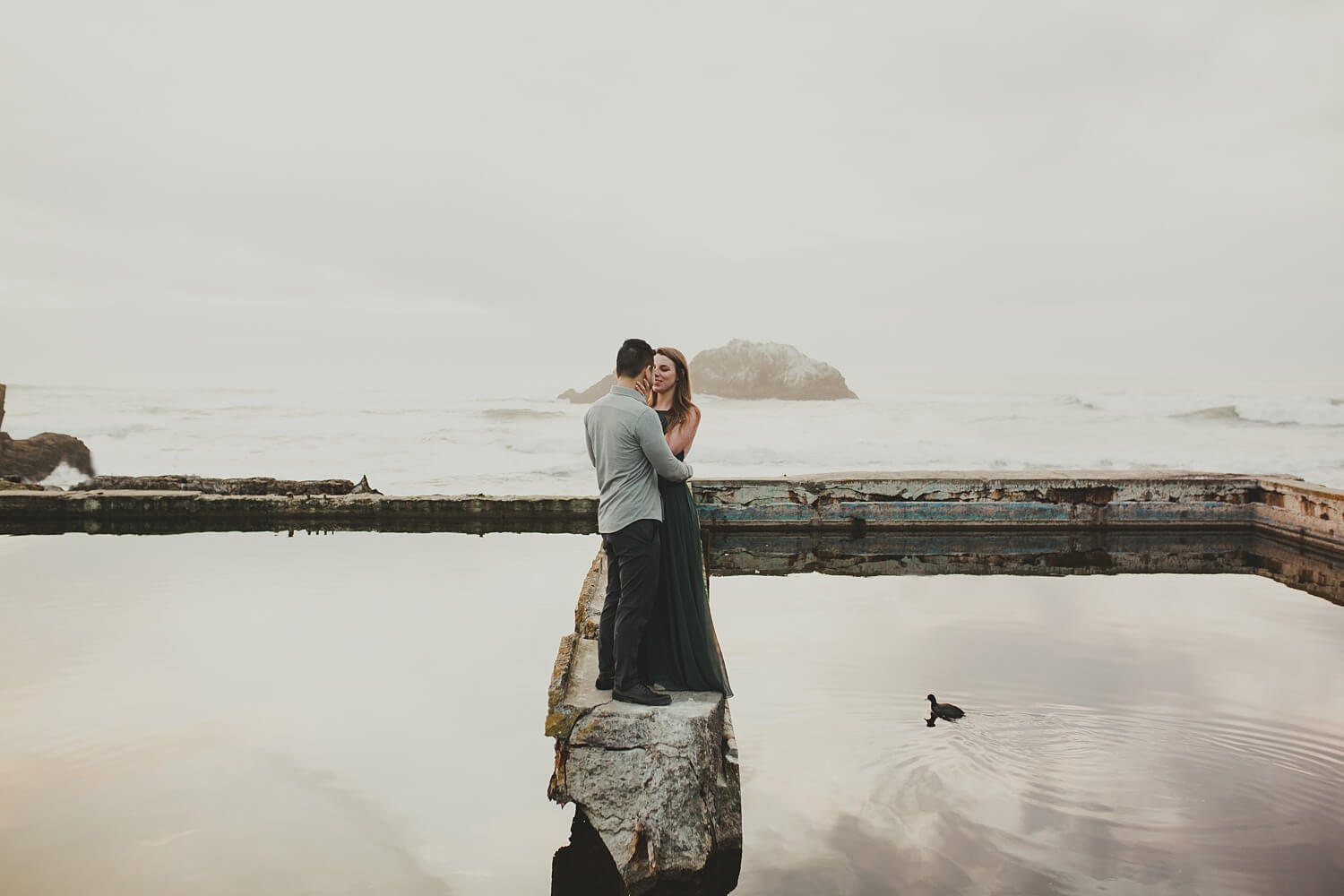 san francisco lands end sutro baths presidio baker beach rocks trees forest natural candid lifestyle engagement session engagement photos with dog