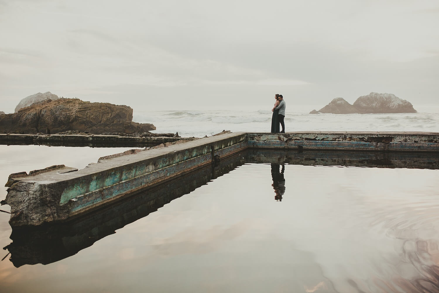 san francisco lands end sutro baths presidio baker beach rocks trees forest natural candid lifestyle engagement session engagement photos with dog