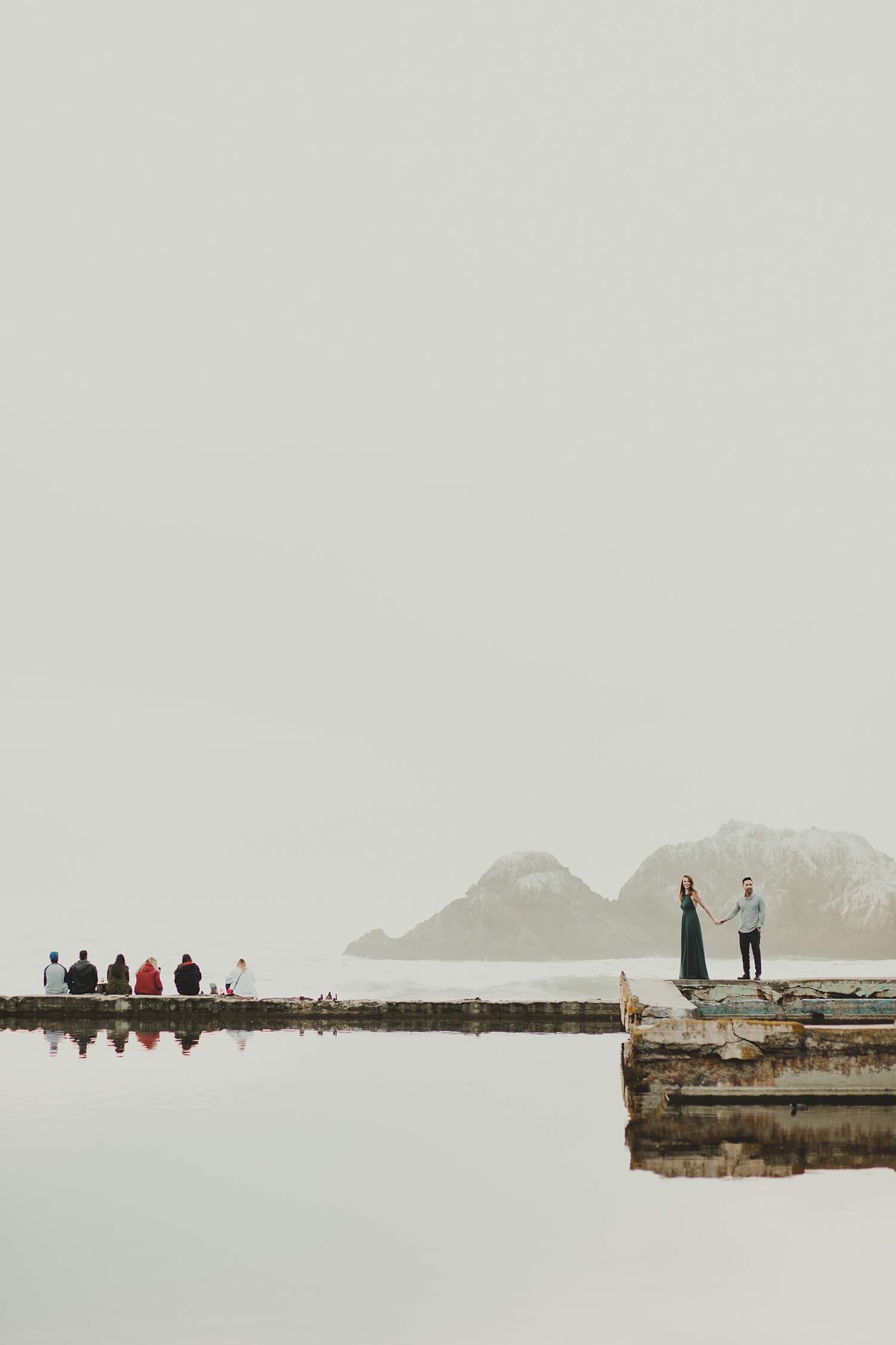 san francisco lands end sutro baths presidio baker beach rocks trees forest natural candid lifestyle engagement session engagement photos with dog