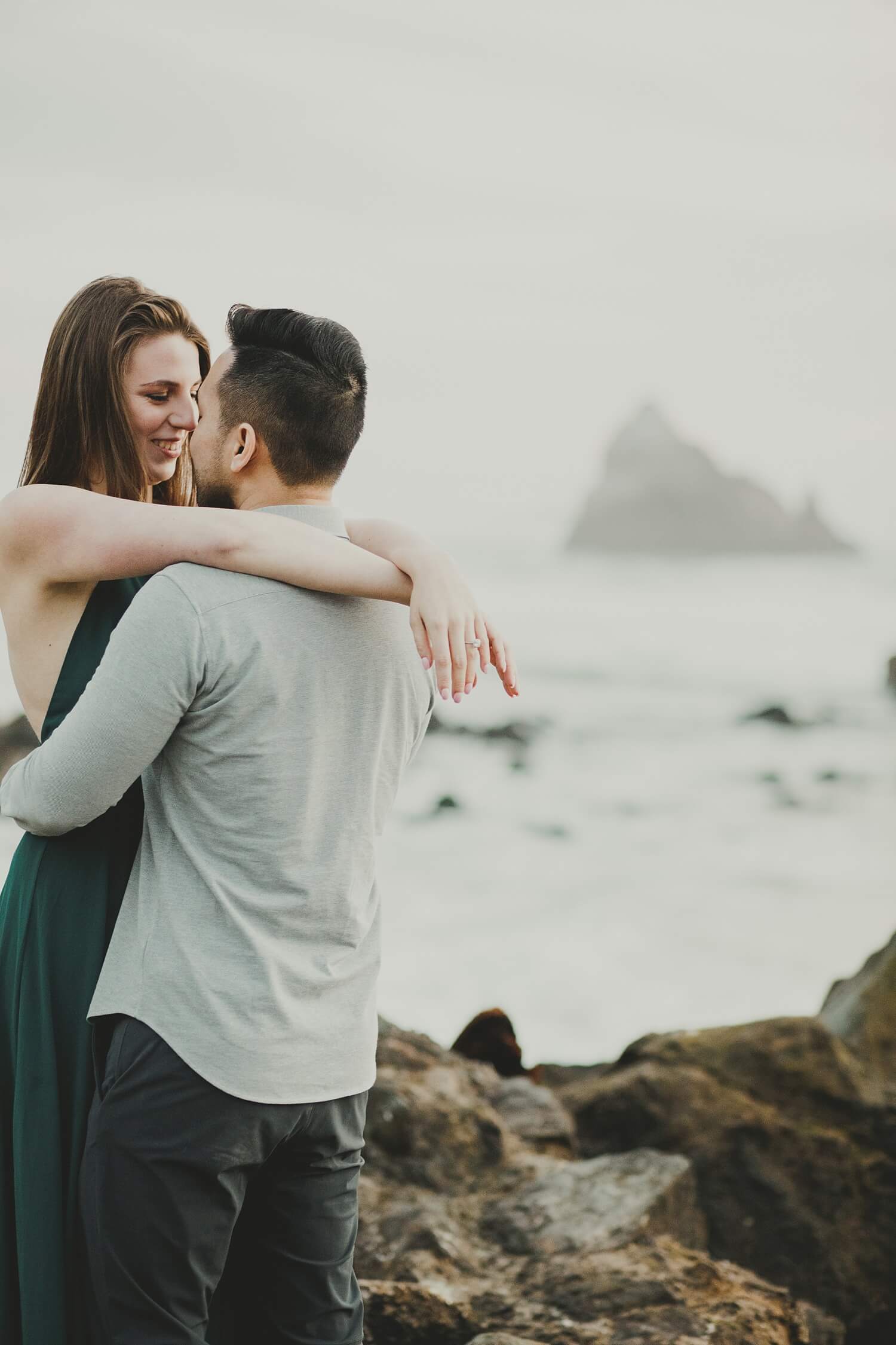 san francisco lands end sutro baths presidio baker beach rocks trees forest natural candid lifestyle engagement session engagement photos with dog